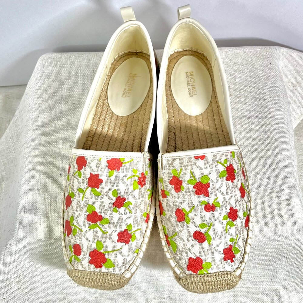 NWOT Michael Kors Floral Espadrille Flats MK Lenny Cottagecore slip-ons size 9 - Picture 2 of 16